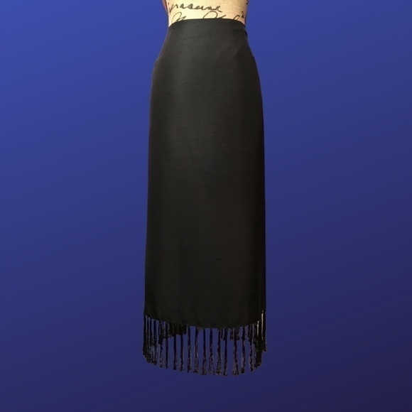 Inc INTERNATIONAL CONCEPTS Embroidered Tassel Fringe MIDI SKIRT, Black, Size 10 - Picture 2 of 7